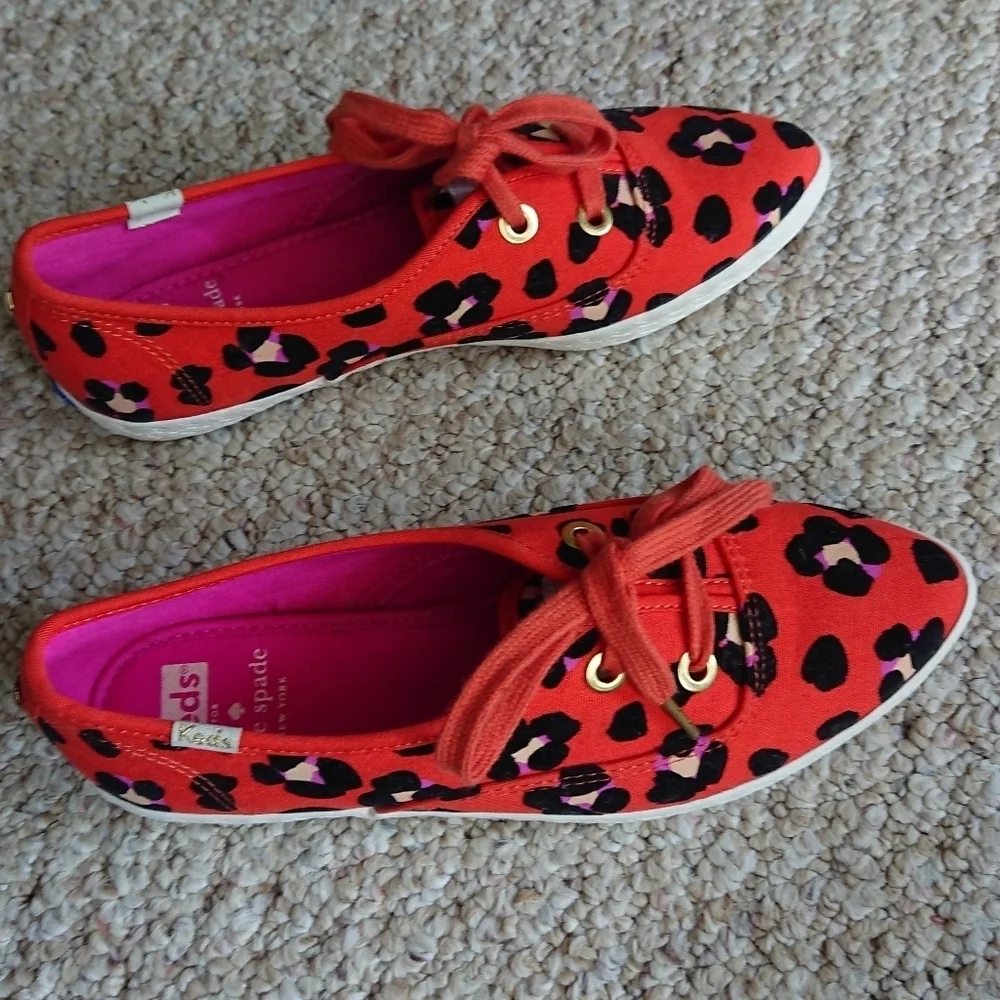 Kate Spade X Keds Sneakers Pointed Toe Orange Black Floral Print size 6